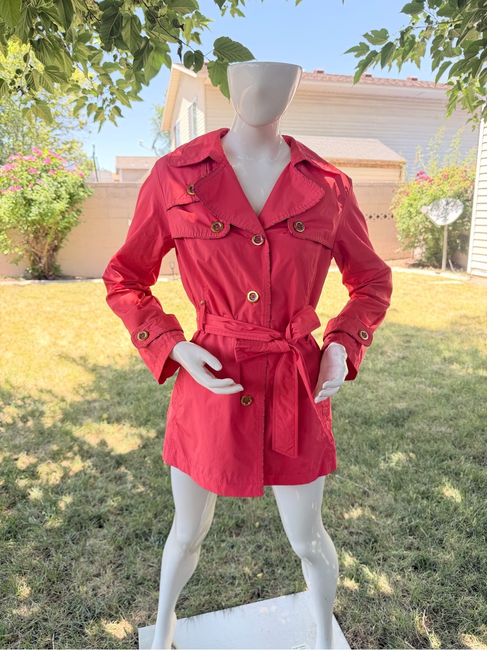 Women's Red Tie-Waist Trench Coat - Classic Lightweight Trench